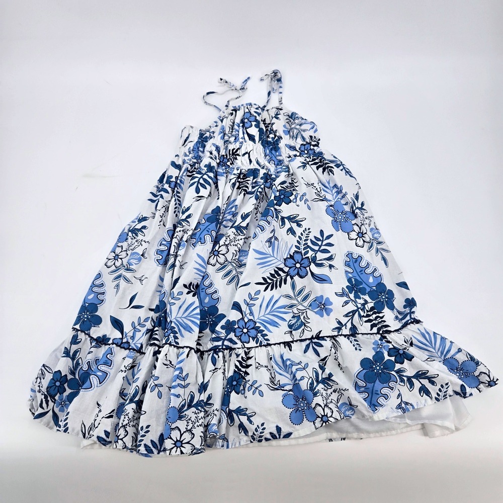 Happily Grey Girls Blue White Floral Halter Maxi Sundress‎ Tiered Ruffle Size 6